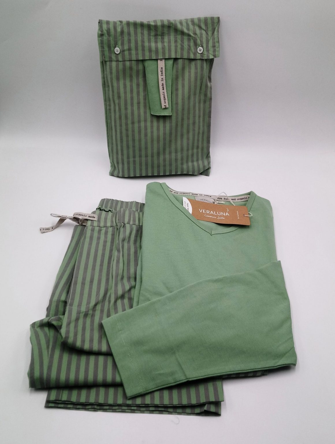 pigiama da uomo in cotone bio uve verde a righe s