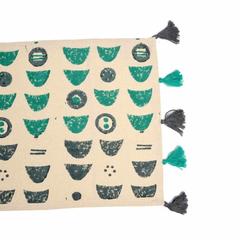 Runner LUNETTE c/pom-pom blockprint cotone - immagine 2